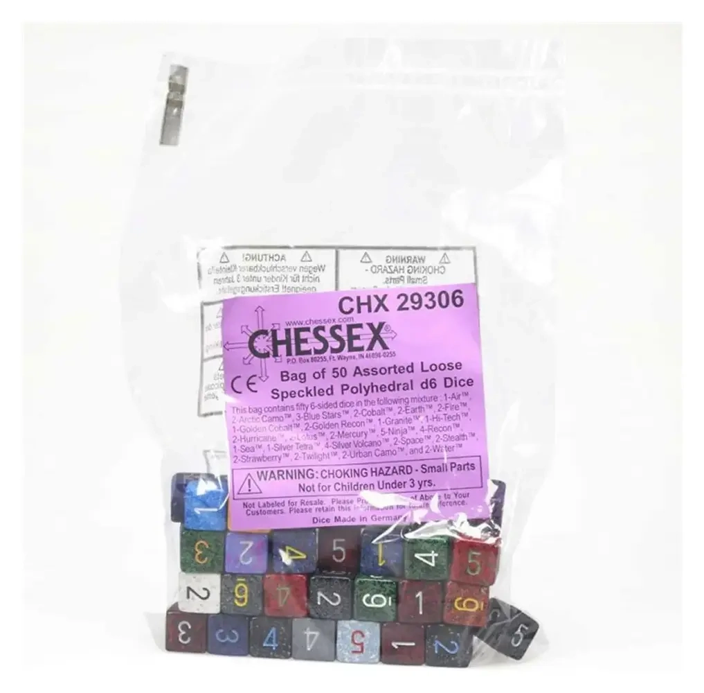 Chessex Speckled Bags of 50 Asst. Dice - Loose Speckled Polyhedral d6 Dice
