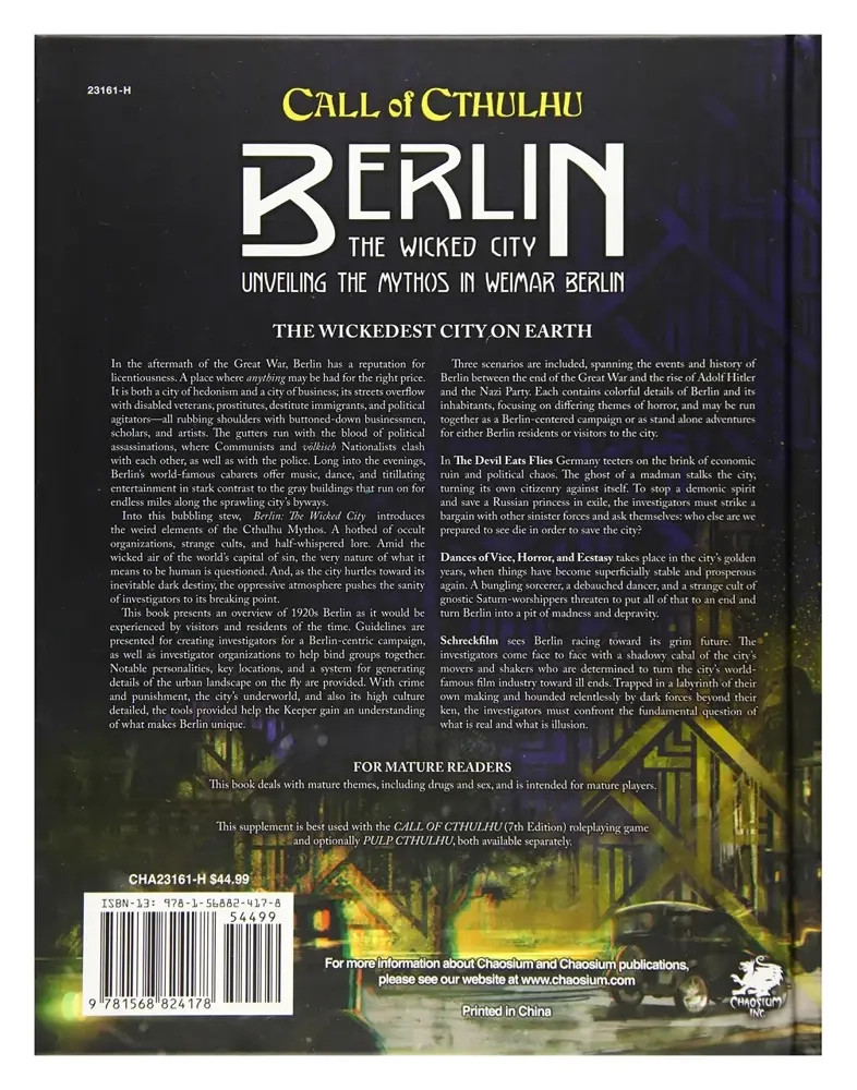 Call of Cthulhu RPG - Berlin - The Wicked City - EN