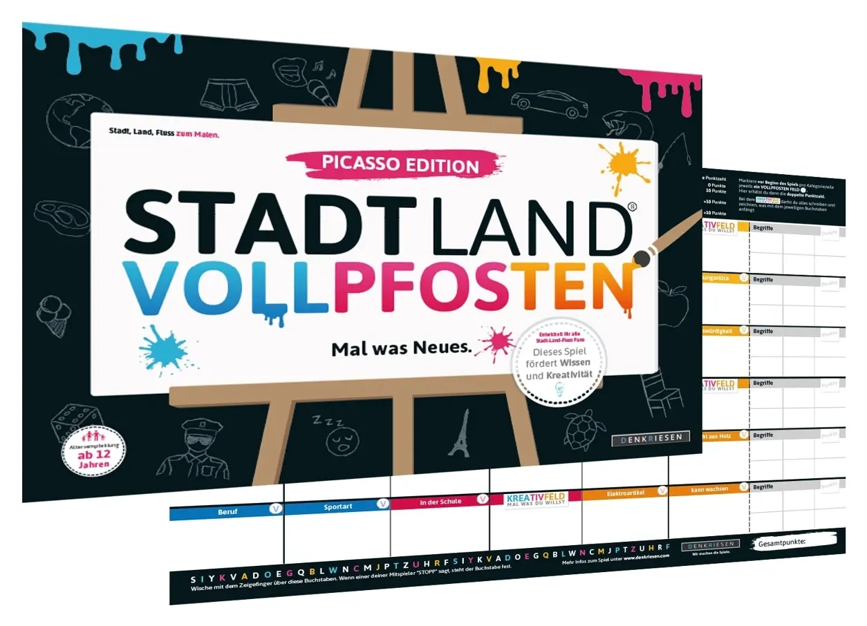 Stadt Land Vollpfosten - Picasso Edition - Spielblock A3