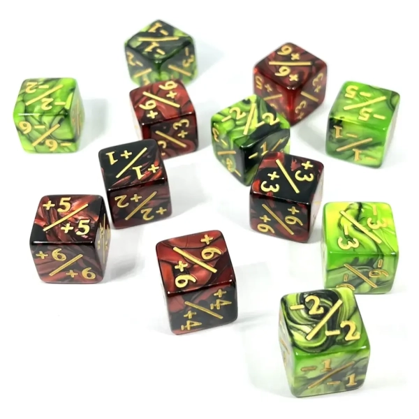 Würfelset 2-Toned D6: Counter Dice +/-, 6 Red + 6 Green (12)