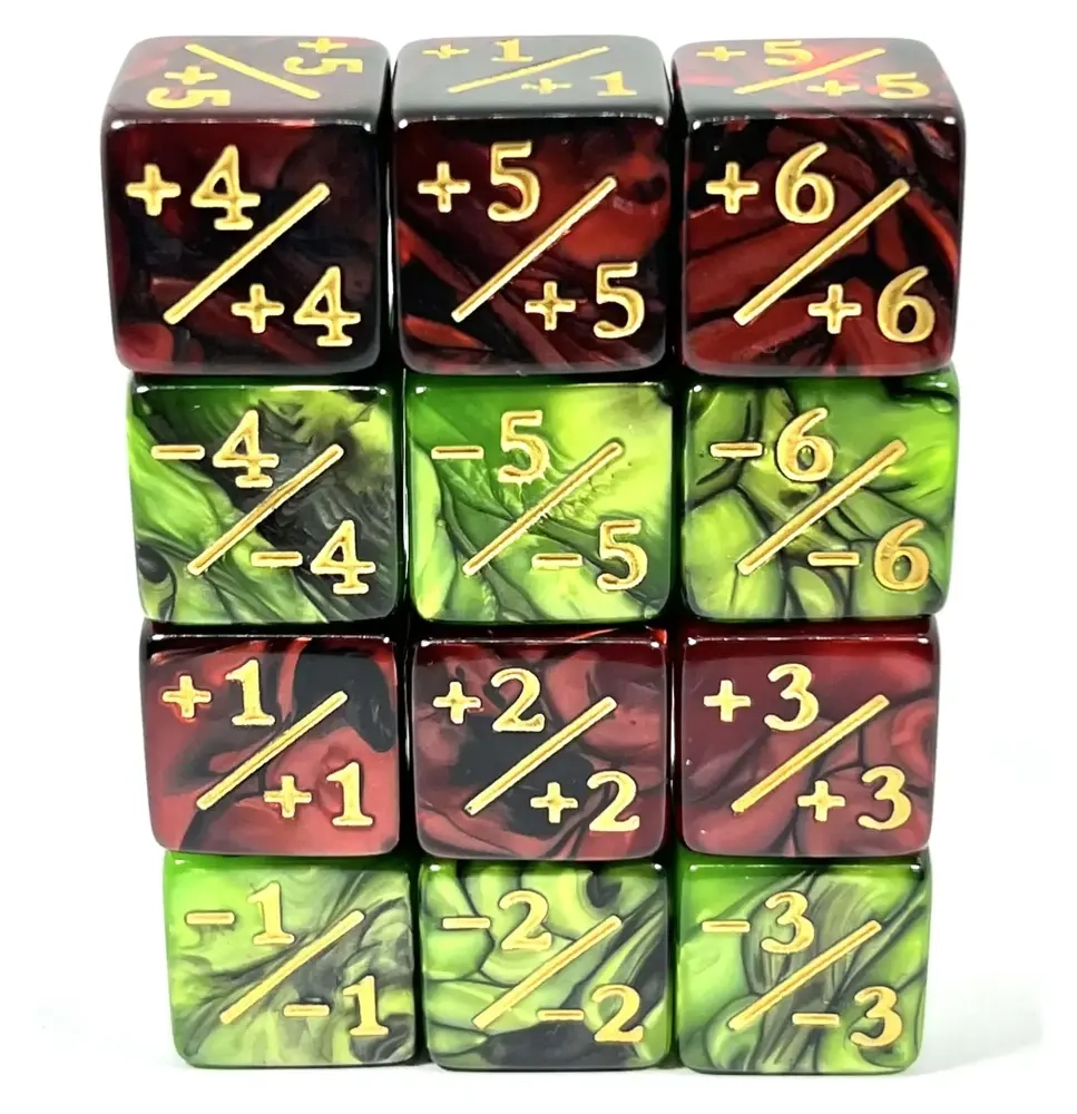 Würfelset 2-Toned D6: Counter Dice +/-, 6 Red + 6 Green (12)