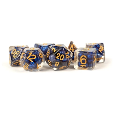 16mm Resin Pearl Dice Poly Set Royal Blue w/ Gold Numbers
