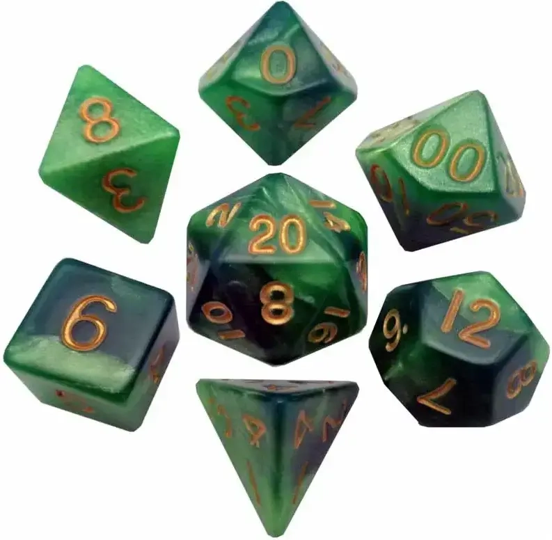 Resin Dice 16mm Green Light Green with Gold NumbersComboAttackDice Set