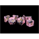 16mm Acrylic Dice Set Pink/Black with Gold Numbers
