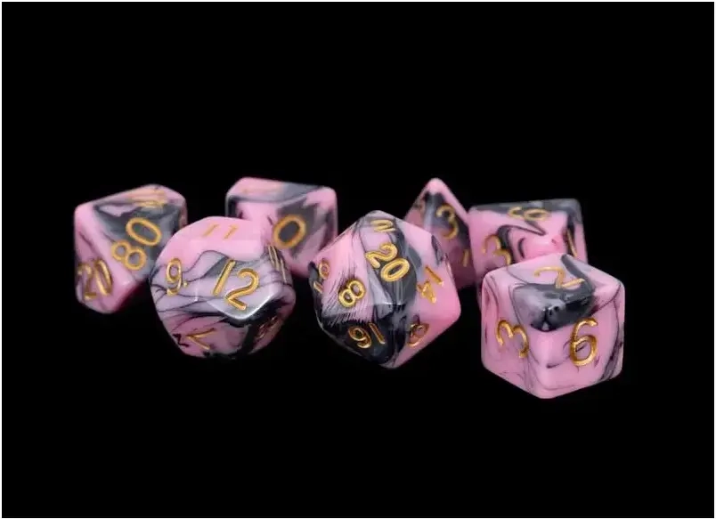 16mm Acrylic Dice Set Pink/Black with Gold Numbers