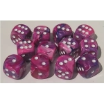 16mm d6 with pips - Festive Violet w/white (12)