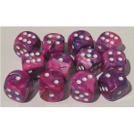 16mm d6 with pips - Festive Violet w/white (12)