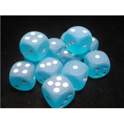 16mm d6 with pips Dice Blocks (12 Dice) - Frosted Caribbean Blue w/white