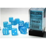 16mm d6 with pips Dice Blocks (12 Dice) - Frosted Caribbean Blue w/white