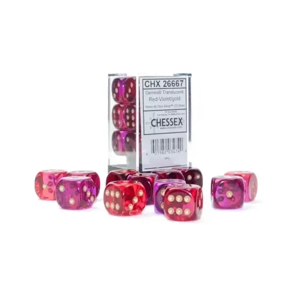 Gemini 16mm d6 Translucent Red-Violet/gold Dice Block (12 dice)