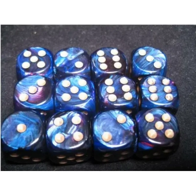 16mm d6 with pips Dice Blocks (12 Dice) - Scarab Royal Blue w/gold