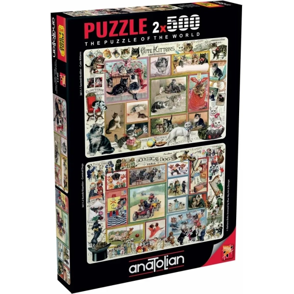 Cute Kittens & Comical Dogs - 2 Puzzles