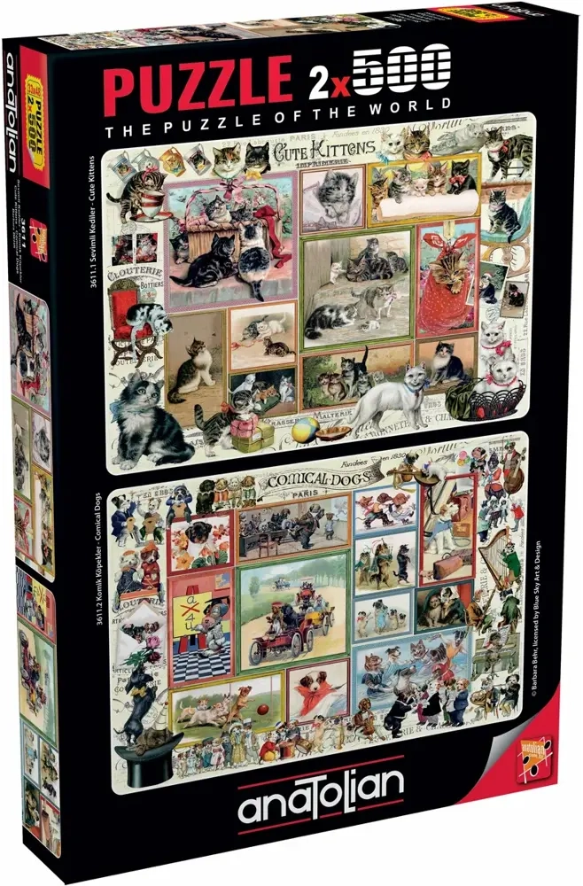 Cute Kittens & Comical Dogs - 2 Puzzles
