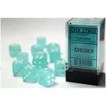 16mm d6 with pips Dice Blocks (12 Dice) - Frosted Teal w/white