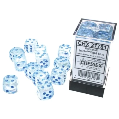 Borealis 16mm d6 Icicle/light blue Luminary Dice Block (12 dice)