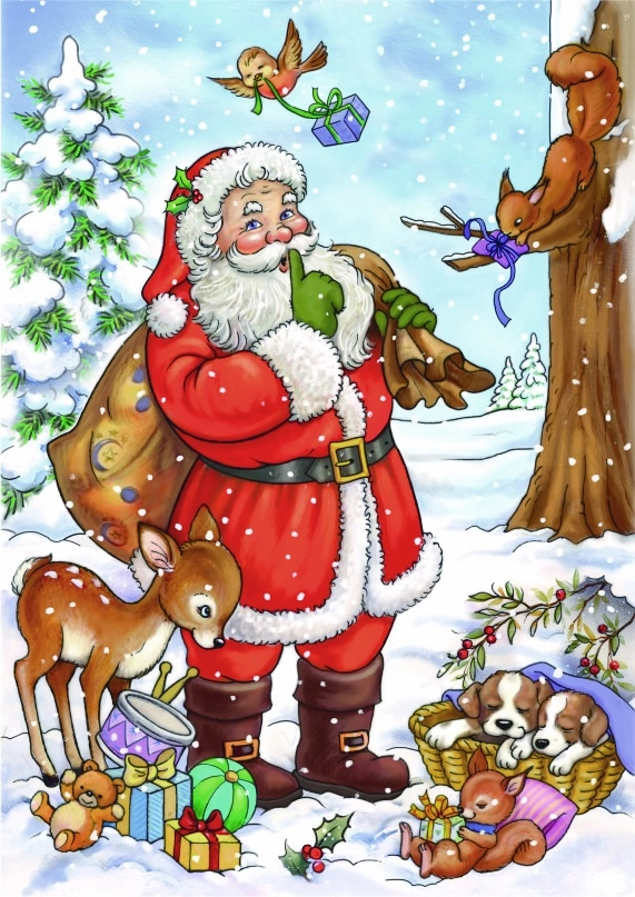 Weihnachtsmann - zufriedene Tiere