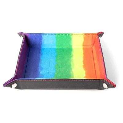 Velvet Folding Dice Tray with Leather Backing 10x10 Watercolor Rainbow