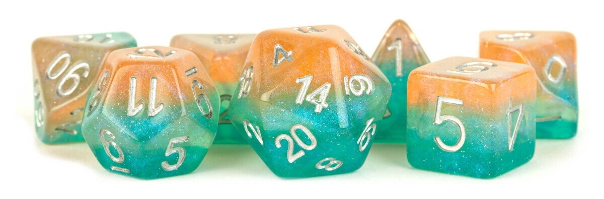 16mm Resin Poly Dice Set Layered Stardust Sunset