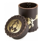 Flying Dragon Leather Dice Cup Brown & Golden