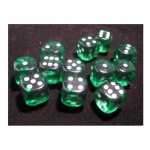 Translucent 16mm d6 Green/white Dice Block (12 dice)