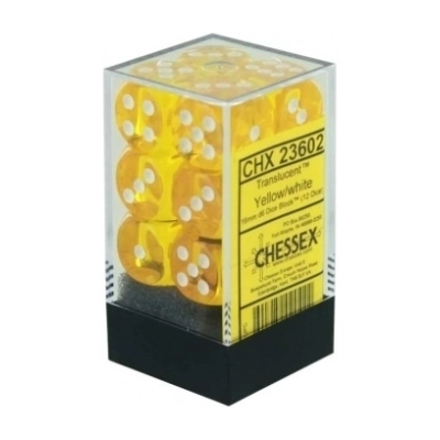 Translucent 16mm d6 Yellow/white Dice Block (12 dice)