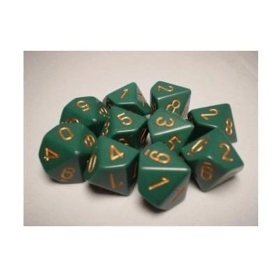 Chessex Opaque Polyhedral Ten d10 Set - Dusty Green/gold (10)