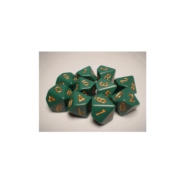 Chessex Opaque Polyhedral Ten d10 Set - Dusty Green/gold (10)