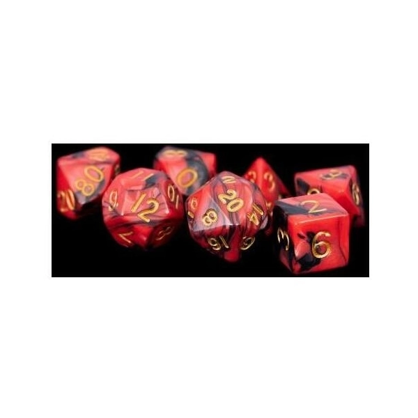 16mm Acrylic Dice Set Red/Black with Gold Numbers