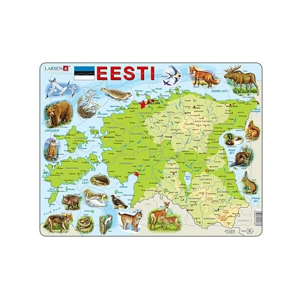 Physische Karte - Estland mit Tieren (auf Estnisch)