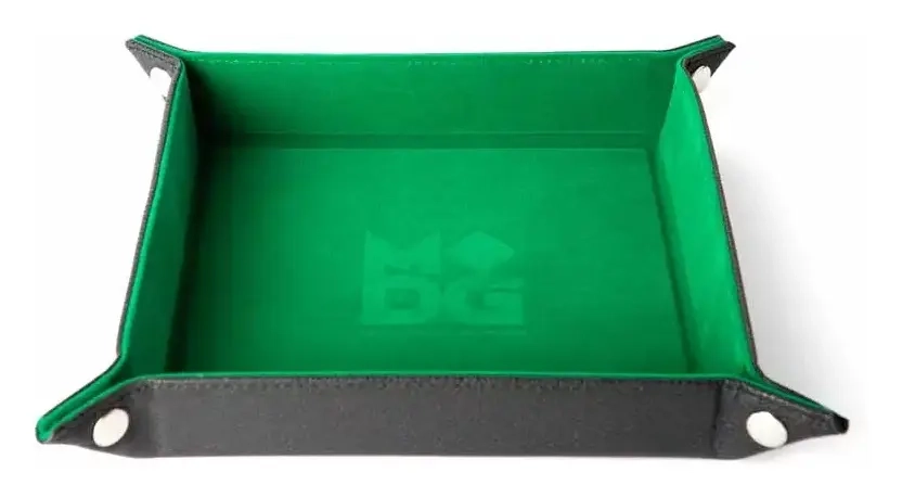 Velvet Folding Dice Tray 10x10 Green with Leather Backing